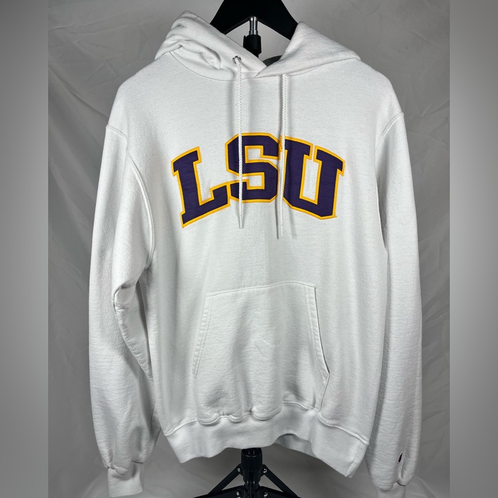 LSU Tigers Champion Hoodie Sweatshirt White‎ Purple Gold Logo Size S